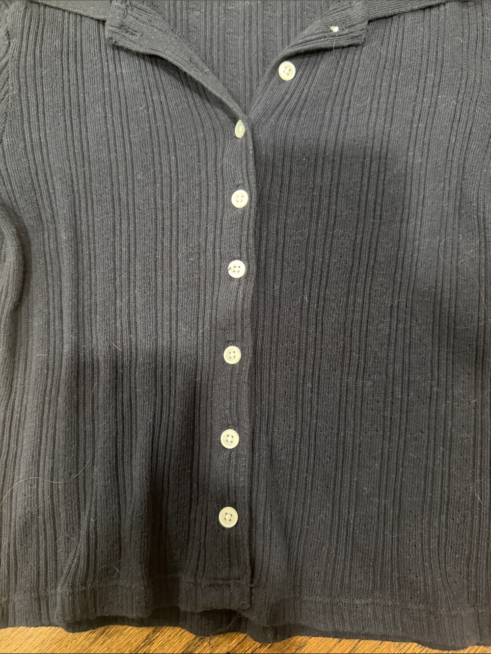 Brandy Melville Black Ribbed Button-Front Polo Shirt - Picture 2 of 5